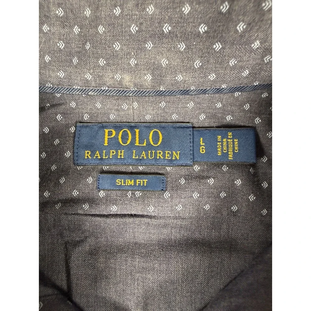 Polo Ralph Lauren Blue Geometric All Over Print Button L/S Shirt Men L Slim Pony